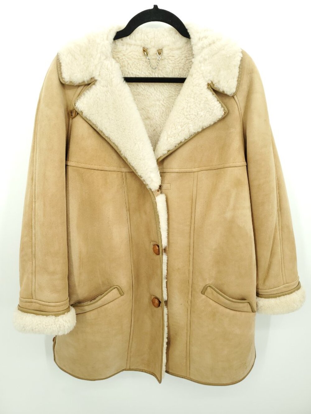 VTG Antartex Scotland Genuine Sheepskin Shearling Coat/Jacket L Tan/Cream